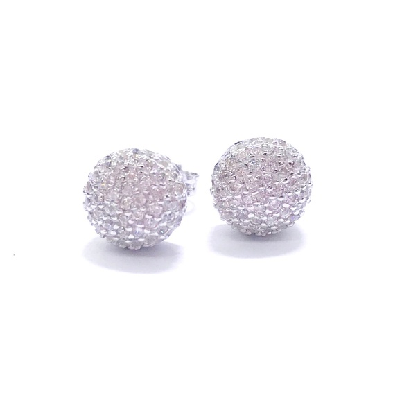 Sterling Silver ICED OUT PAVE BUBBLE STUD EARRINGS - Picture 3 of 8